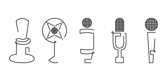 a series of abstract logos of the microphone